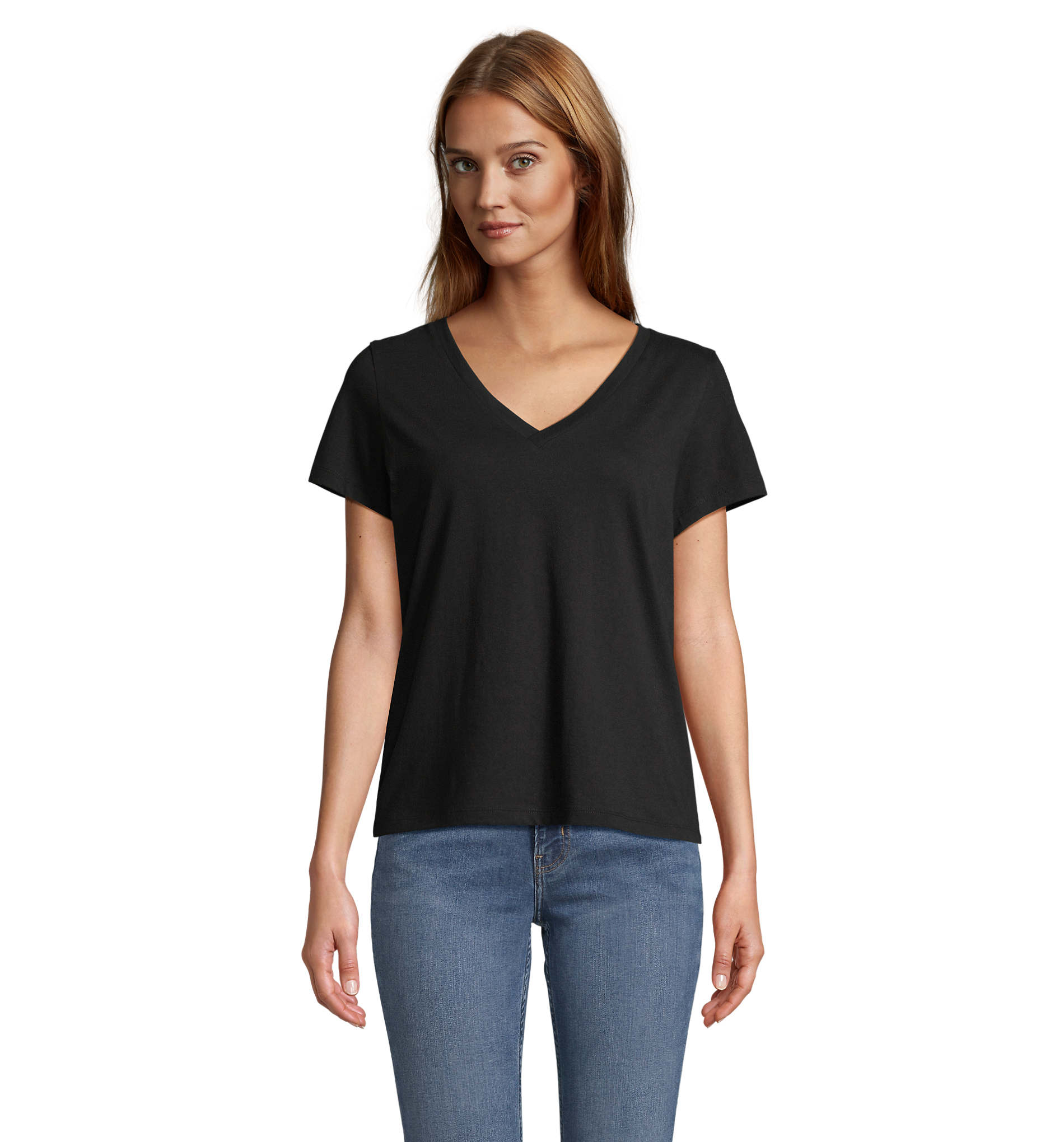 Tee-shirt femme col V 150 g/m² personnalisé REGENT V noir profond